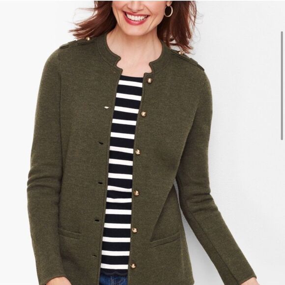 TALBOTS NWT Cardigan Sweater Women's M Merino Wool Knit Olive Classic Old Money - Picture 1 of 12